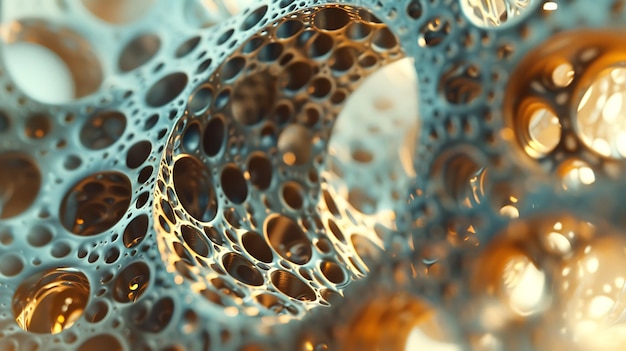 Rendering 3D abstrait d'une structure organique futuriste avec un motif en forme de nid d'abeille