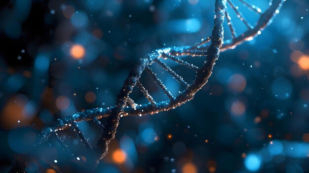 Rendering 3D d'un ADN brillant Conception de la structure des génomes moléculaires de la biochimie