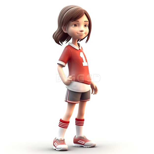 Rendering 3D d'une adolescente avec un uniforme rouge de rugby