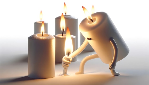 Rendering 3D de l'allumage de bougies anthropomorphes Autres bougies
