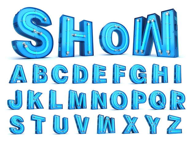 Rendering en 3D de l'alphabet au néon