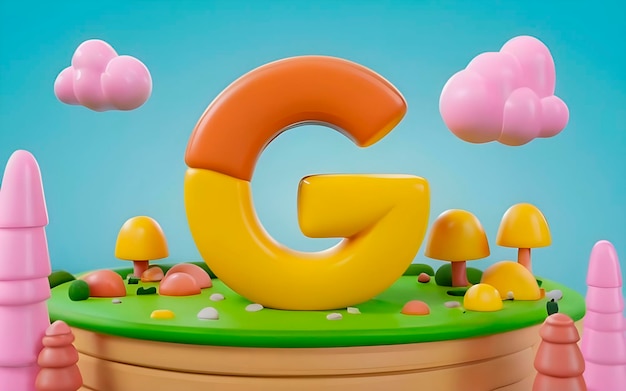 Rendering 3D de l'alphabet sur le paysage dessiné ai généré