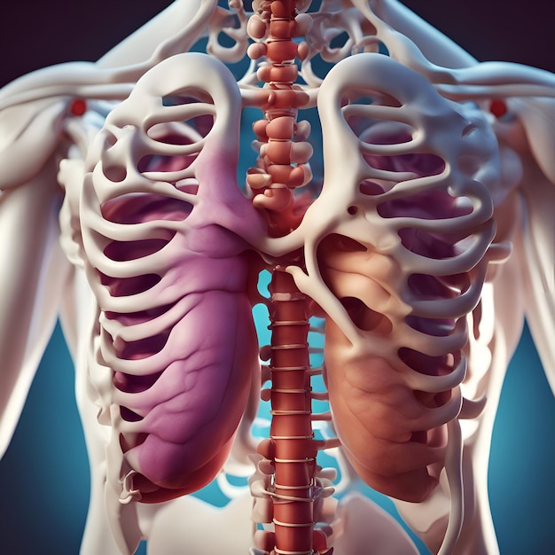 Photo rendering 3d de l'anatomie du corps humain vue du dos et du thorax