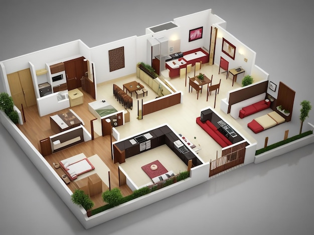 Photo rendering 3d d'un appartement meublé à la maison
