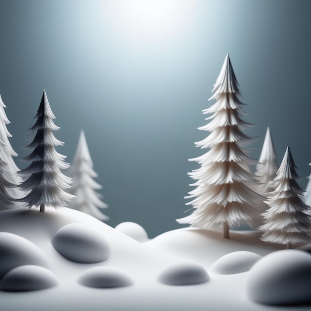 Photo rendering 3d d'arbres de noël avec de la neige blanche