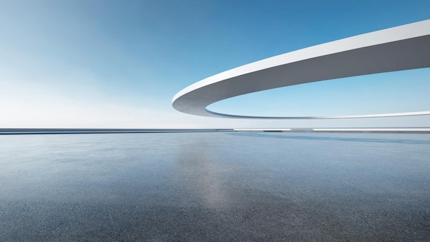 Rendering 3D d'architecture futuriste abstraite avec un sol en béton vide Scène pour la présentation de voitures