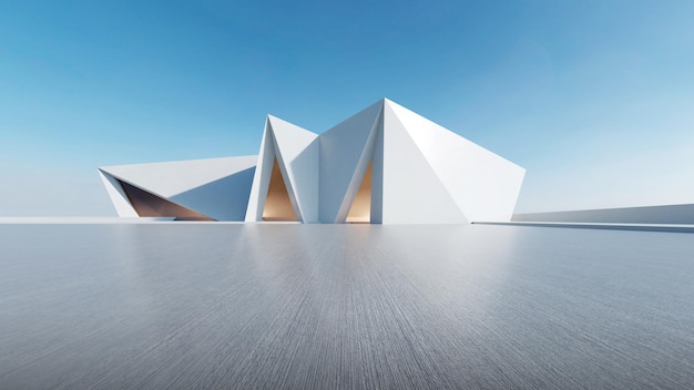 Rendering 3D d'architecture futuriste abstraite avec un sol en béton vide Scène pour la présentation de voitures