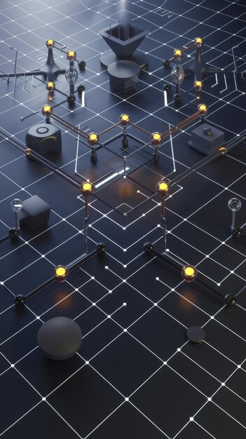 Rendering 3D d'un arrière-plan de communications de réseau moderne abstrait avec une conception plexus
