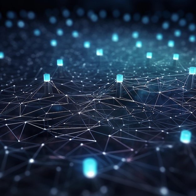 Rendering 3D de l'arrière-plan de la technologie numérique abstraite avec des lignes de connexion et des points