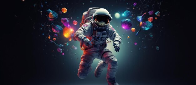 Rendering 3D d'un astronaute drôle sur un fond bleu généré par l'IA