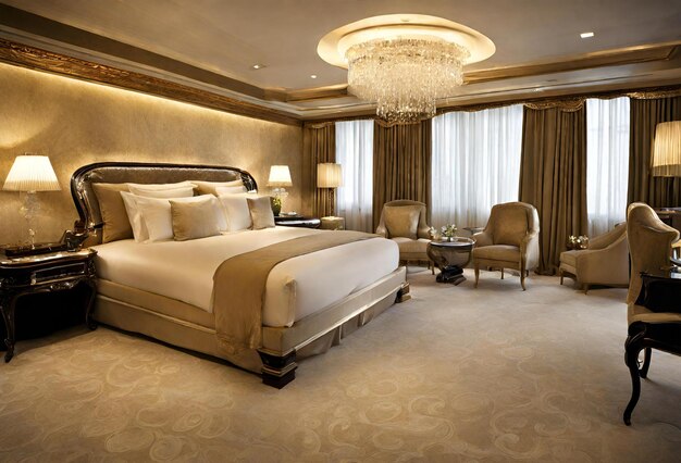 Rendering 3D d'une belle chambre de luxe