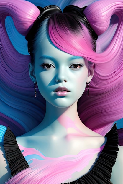 Rendering 3D d'une belle fille aux cheveux roses dans un style futuriste