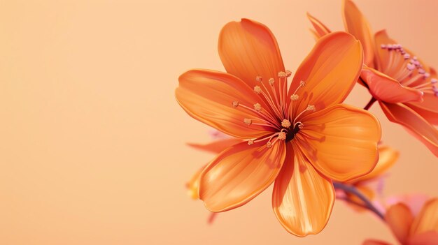 Rendering 3D d'une belle fleur d'orange avec un fond doux de pêche La fleur est en focus avec ses pétales ouverts et son pistil clairement visible