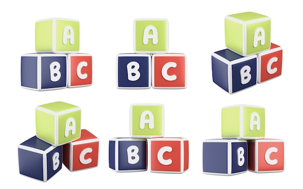 Rendering 3D de la boîte d'alphabet scolaire adaptée à la conception d'actifs d'éducation et de science de retour à l'école