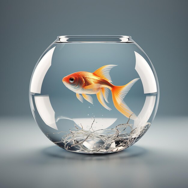 Photo rendering 3d d'un bol à poissons avec des poissons rouges dedans