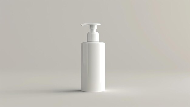 Rendering 3D d'une bouteille en plastique blanche avec une pompe blanche La bouteille est assise sur un fond blanc