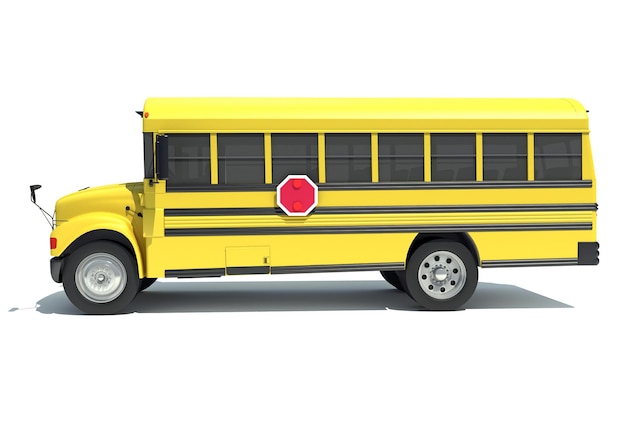 Rendering 3D d'un bus scolaire sur un fond blanc