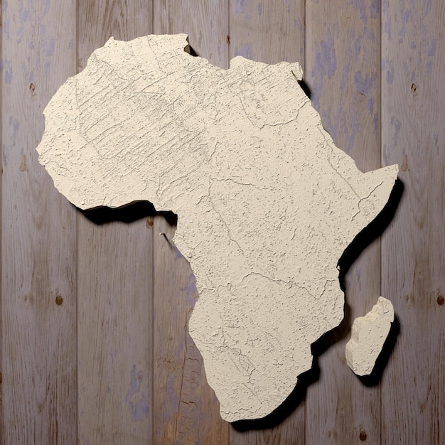 Rendering 3D d'une carte de l'Afrique sur une surface en bois