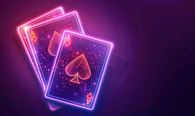 Photo rendering 3d de cartes à jouer au néon arrière-plan au néon ai généré