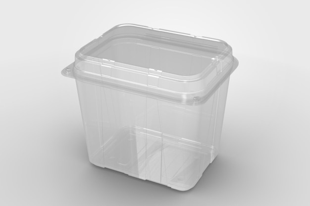 Photo rendering 3d d'un conteneur de coquilles de palourdes hautes et transparentes vides isolé sur fond blanc adapté au projet de conception