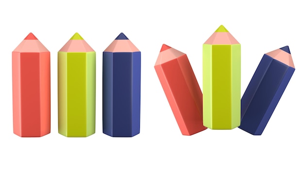 Rendering 3D des crayons de couleur de l'école adaptés aux actifs de conception de l'éducation science de retour à l'école