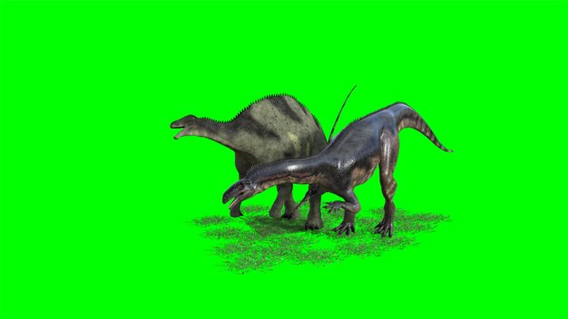 Rendering 3D d'une créature dinosaure sur fond vert