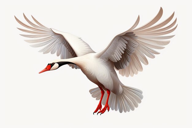 Rendering 3D d'un cygne blanc volant isolé sur un fond blanc