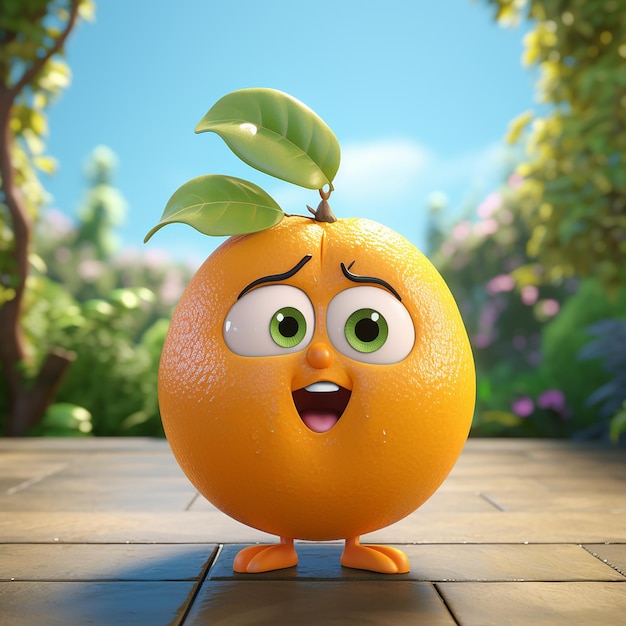 Photo rendering 3d d'un dessin animé comme le fruit d'orange