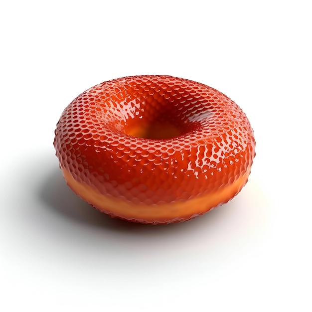 Rendering 3D d'un donut orange isolé sur un fond blanc avec une ombre