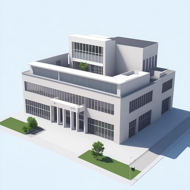 Rendering 3D du bâtiment de l'école sur fond blanc généré par l'IA