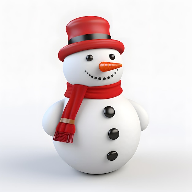 Rendering 3D du bonhomme de neige de Noël sur fond blanc fête rouge blanche fête de bonhomme de Neige célébrer