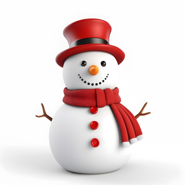 Rendering 3D du bonhomme de neige de Noël sur fond blanc fête rouge blanche fête de bonhomme de Neige célébrer