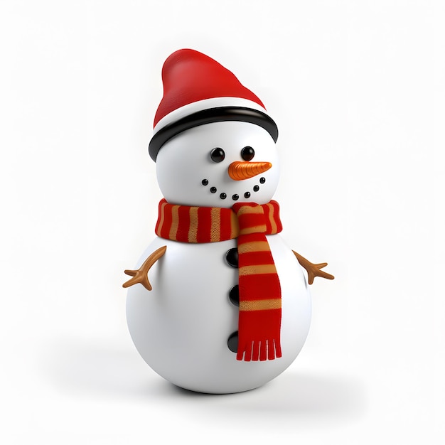 Rendering 3D du bonhomme de neige de Noël sur fond blanc fête rouge blanche fête de bonhomme de Neige célébrer