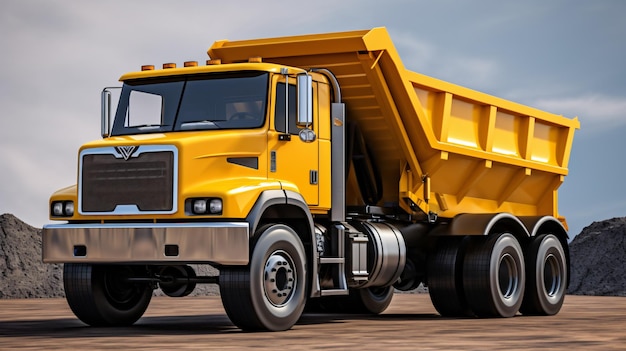 Photo rendering 3d du camion de décharge jaune