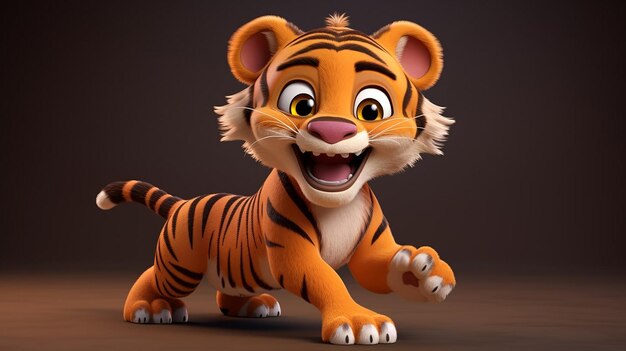 Rendering 3D du jeune tigre de dessin animé