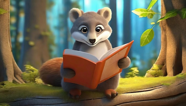 Rendering 3D du livre de lecture sur les animaux de la forêt