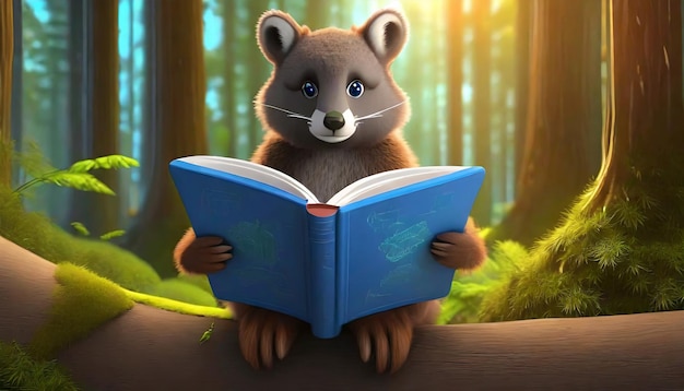 Rendering 3D du livre de lecture sur les animaux de la forêt