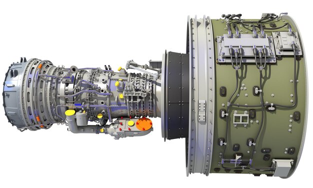 Photo rendering 3d du moteur turbofan de l'avion