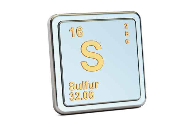 Rendering 3D du signe chimique de l'élément sulfure S