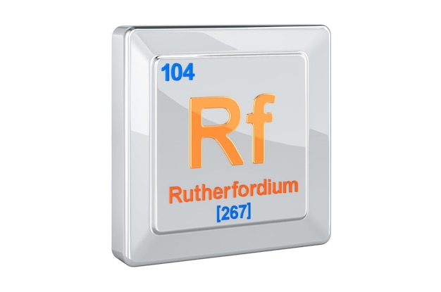 Rendering 3D du signe de l'élément chimique Rutherfordium Rf isolé sur fond blanc