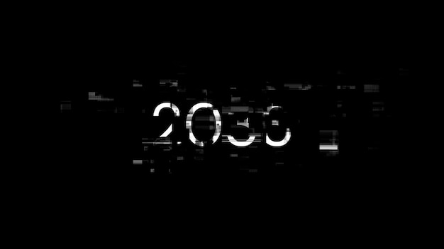Rendering 3D du texte 2033 avec des effets d'écran de glitches technologiques