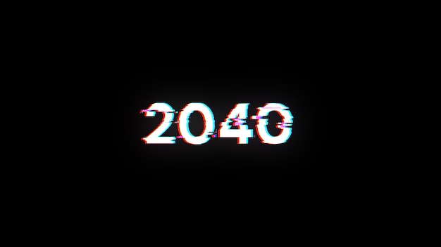 Rendering 3D du texte 2040 avec des effets d'écran de glitches technologiques