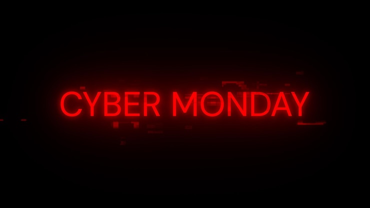Photo rendering 3d du texte de cyber monday avec des effets d'écran de problèmes technologiques