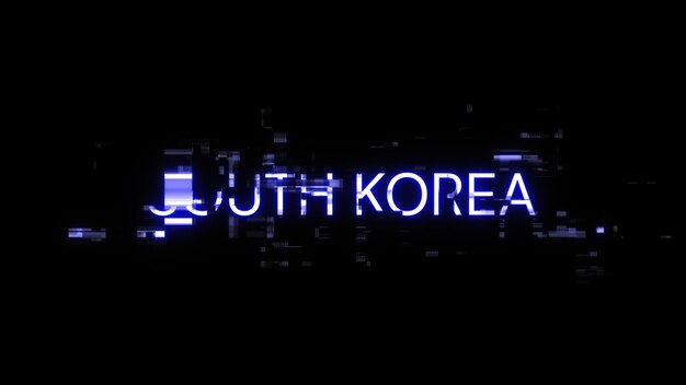 Rendering 3D du texte sud-coréen avec des effets d'écran de glitches technologiques