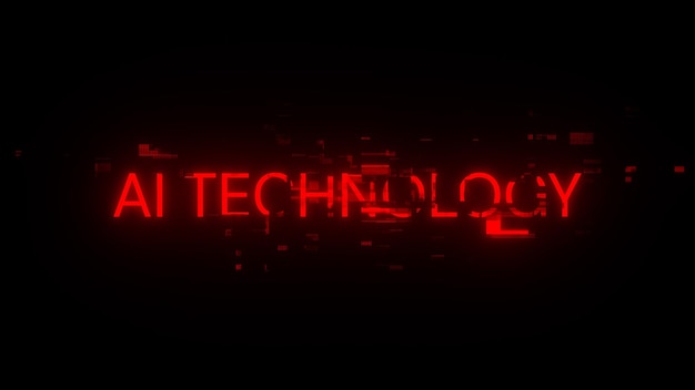 Rendering 3D du texte de la technologie AI avec des effets d'écran de glitches technologiques