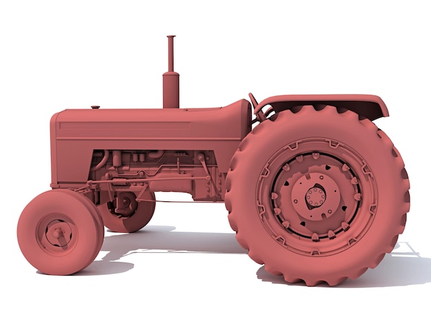 Rendering 3D du tracteur agricole classique sur fond blanc