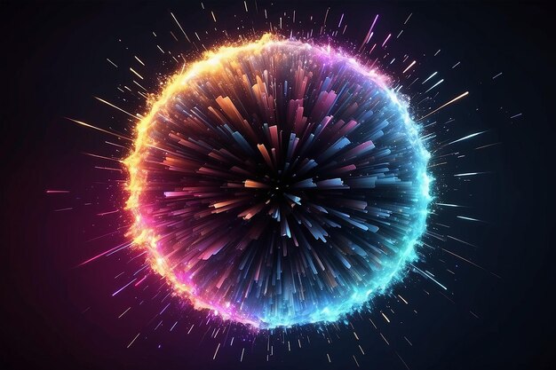 Rendering 3D d'un effet de zoom abstrait avec des particules explosives dans le contexte de la technologie