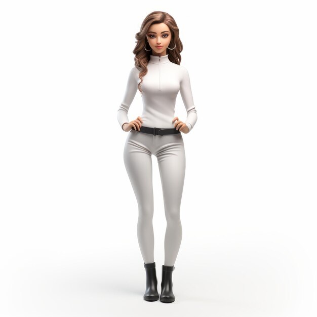 Rendering 3D élégant d'une femme en pantalon noir Design Fawncore de haute qualité