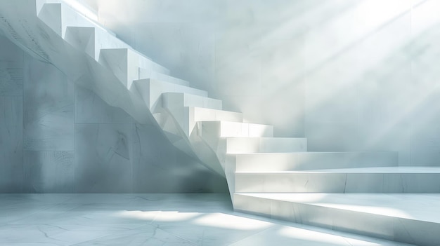 Rendering 3D d'un escalier avec la lumière du soleil qui brille à travers la fenêtre