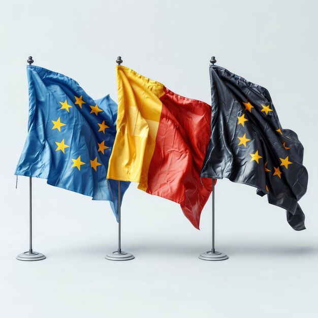 Photo rendering 3d de la finlande et de la belgique les drapeaux agitant illustration 3d